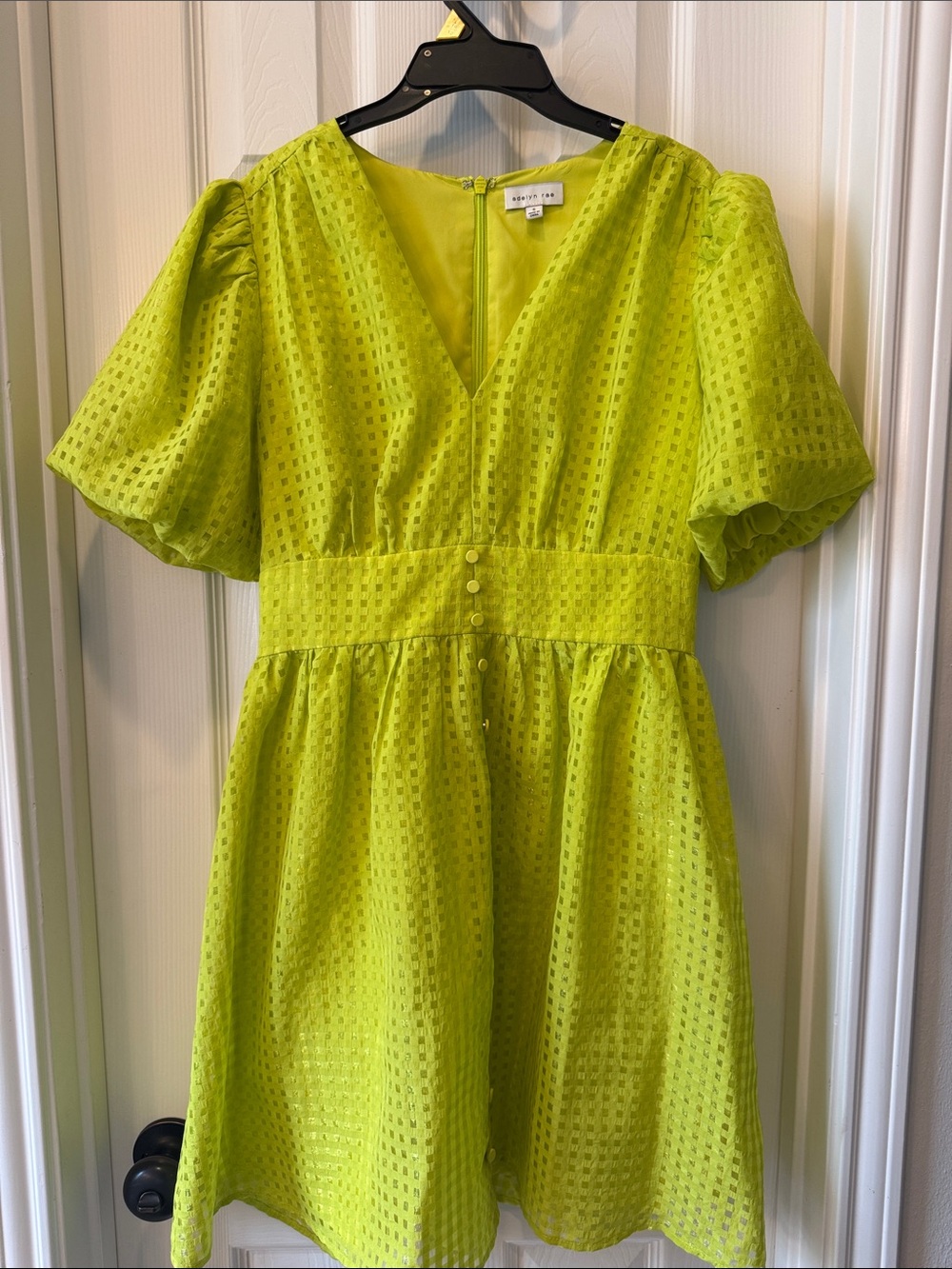Adelyn Rae Lime Green Eyelet Puff-Sleeve Dress
